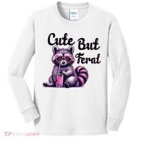Cute But Feral Raccoon Funny Meme Kids Long Sleeve Shirt thumb 0
