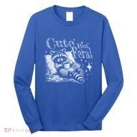 Cute But Feral Funny Raccoon Meme Love Coffee Gift Long Sleeve Shirt thumb 0