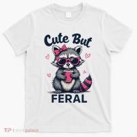 Cute But Feral Girl Summer Raccoon Funny Women T-Shirt thumb 0
