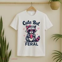 Cute But Feral Girl Summer Raccoon Funny Women T-Shirt thumb 2
