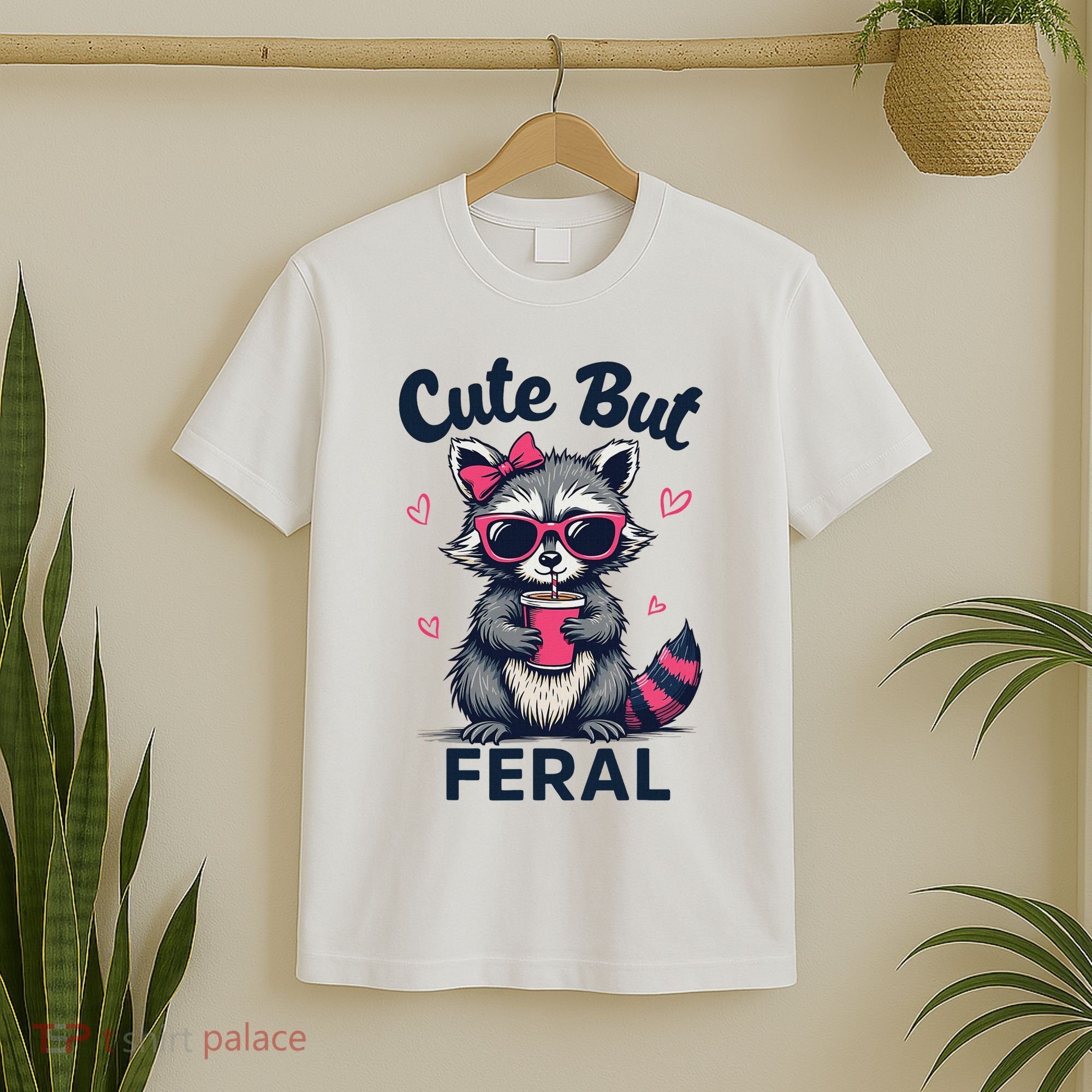Cute But Feral Girl Summer Raccoon Funny Women T-Shirt