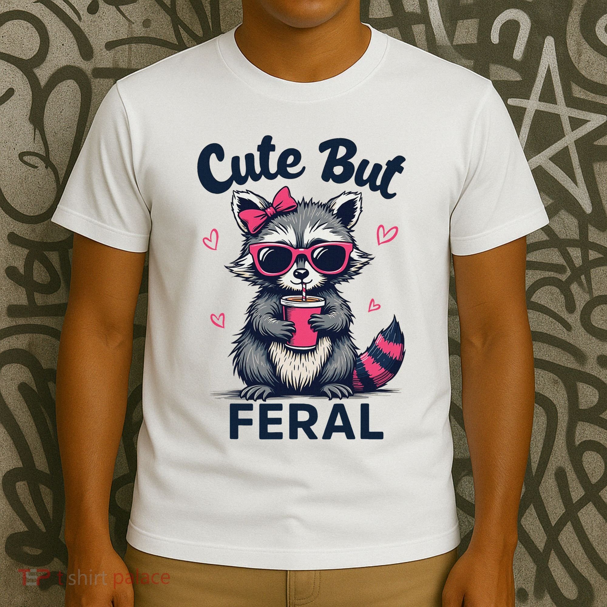 Cute But Feral Girl Summer Raccoon Funny Women T-Shirt