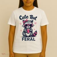 Cute But Feral Girl Summer Raccoon Funny Women T-Shirt thumb 4