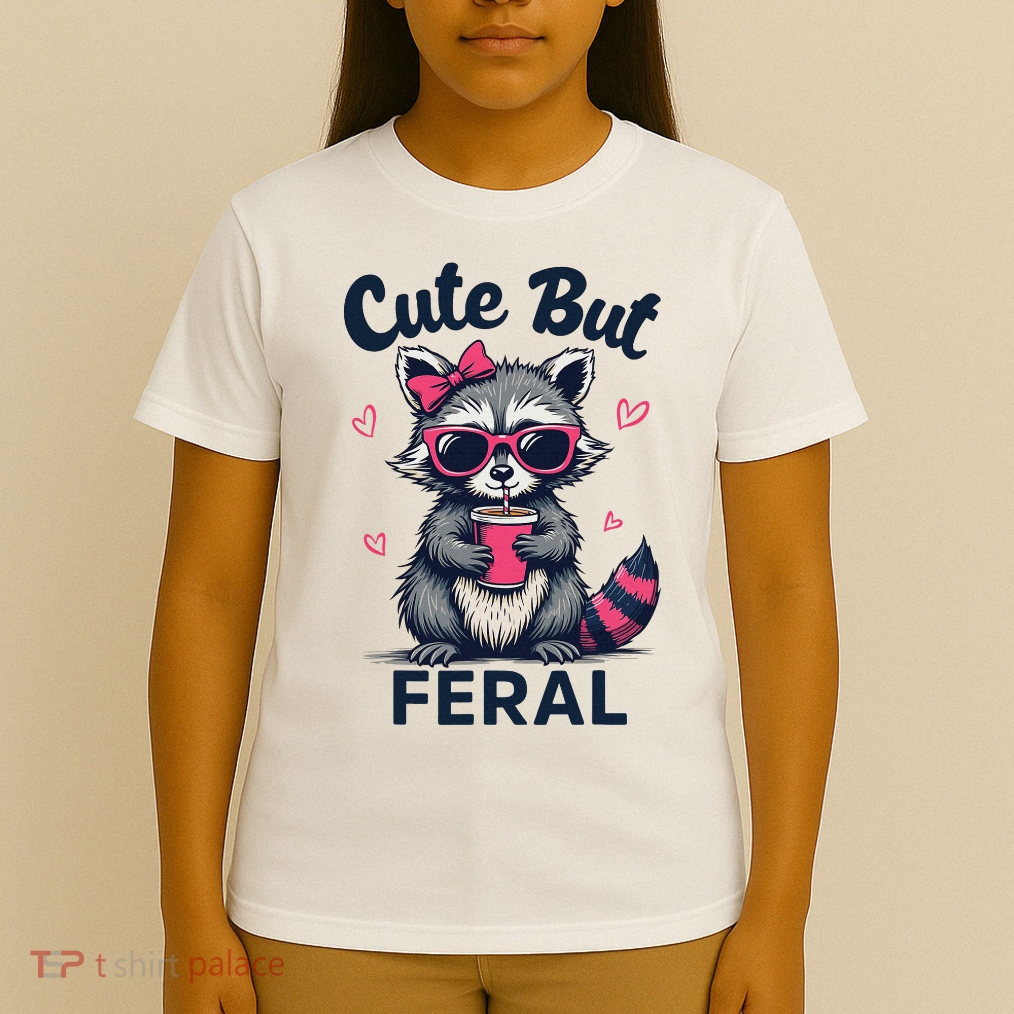 Cute But Feral Girl Summer Raccoon Funny Women T-Shirt