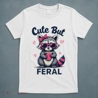 Cute But Feral Girl Summer Raccoon Funny Women T-Shirt thumb 5