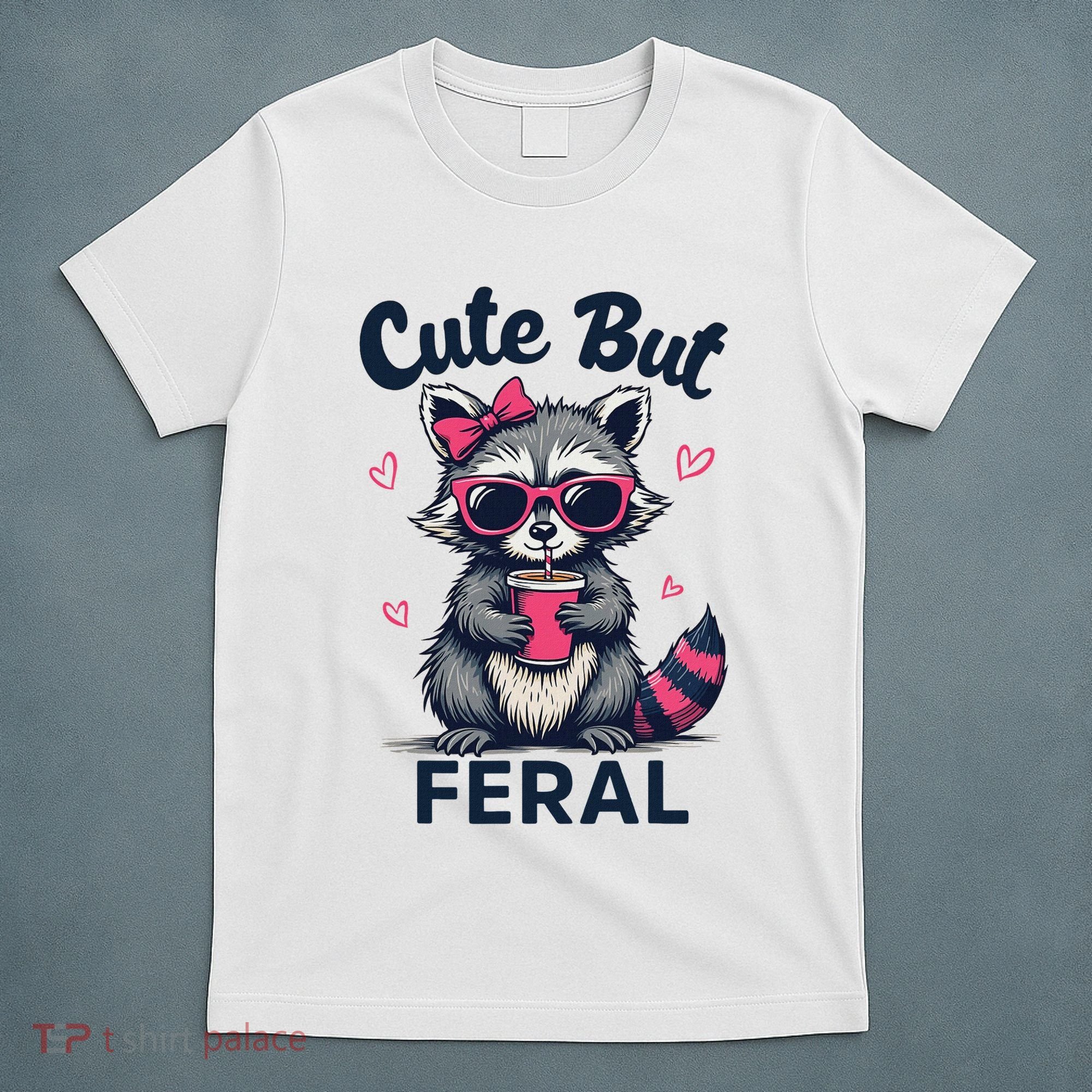 Cute But Feral Girl Summer Raccoon Funny Women T-Shirt