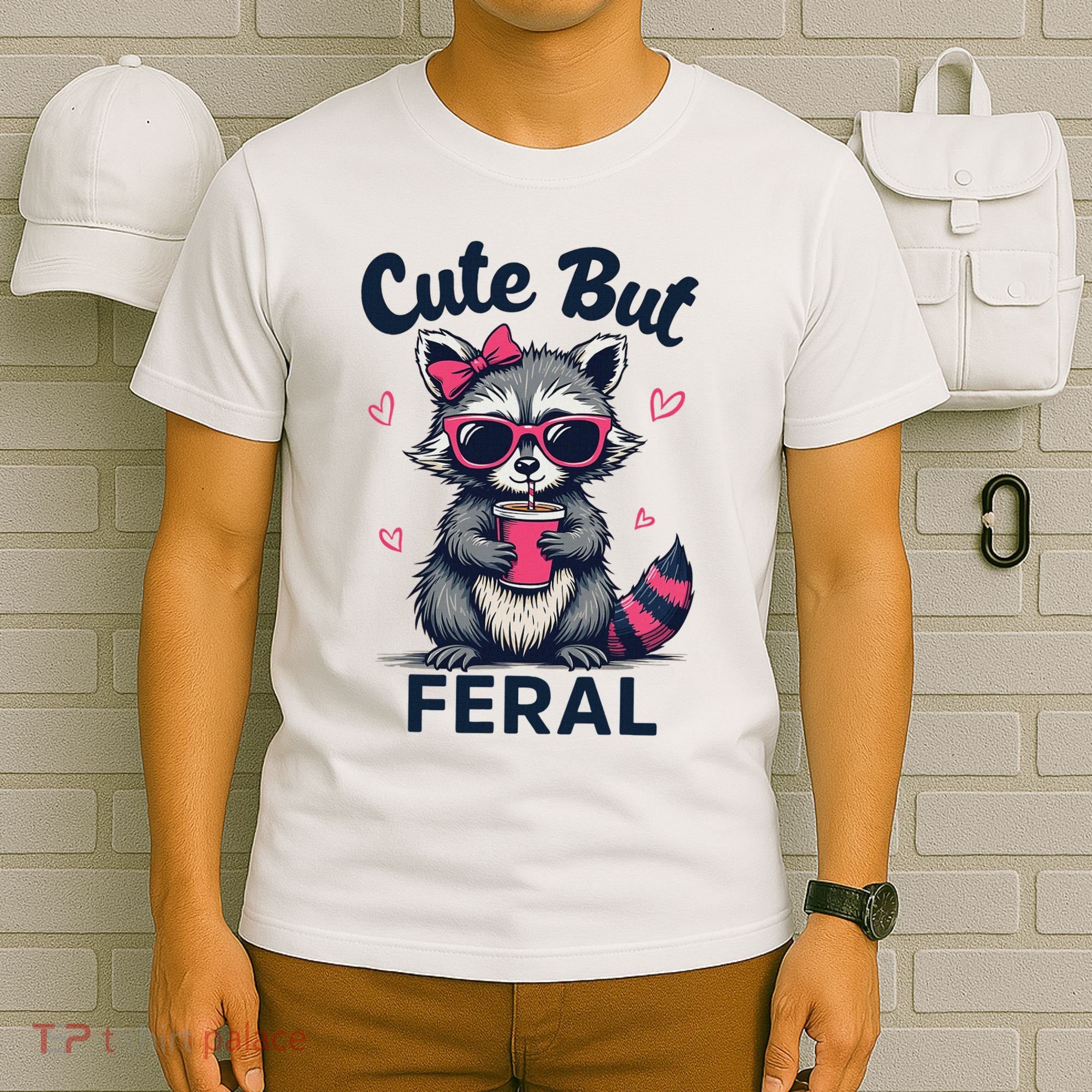 Cute But Feral Girl Summer Raccoon Funny Women T-Shirt