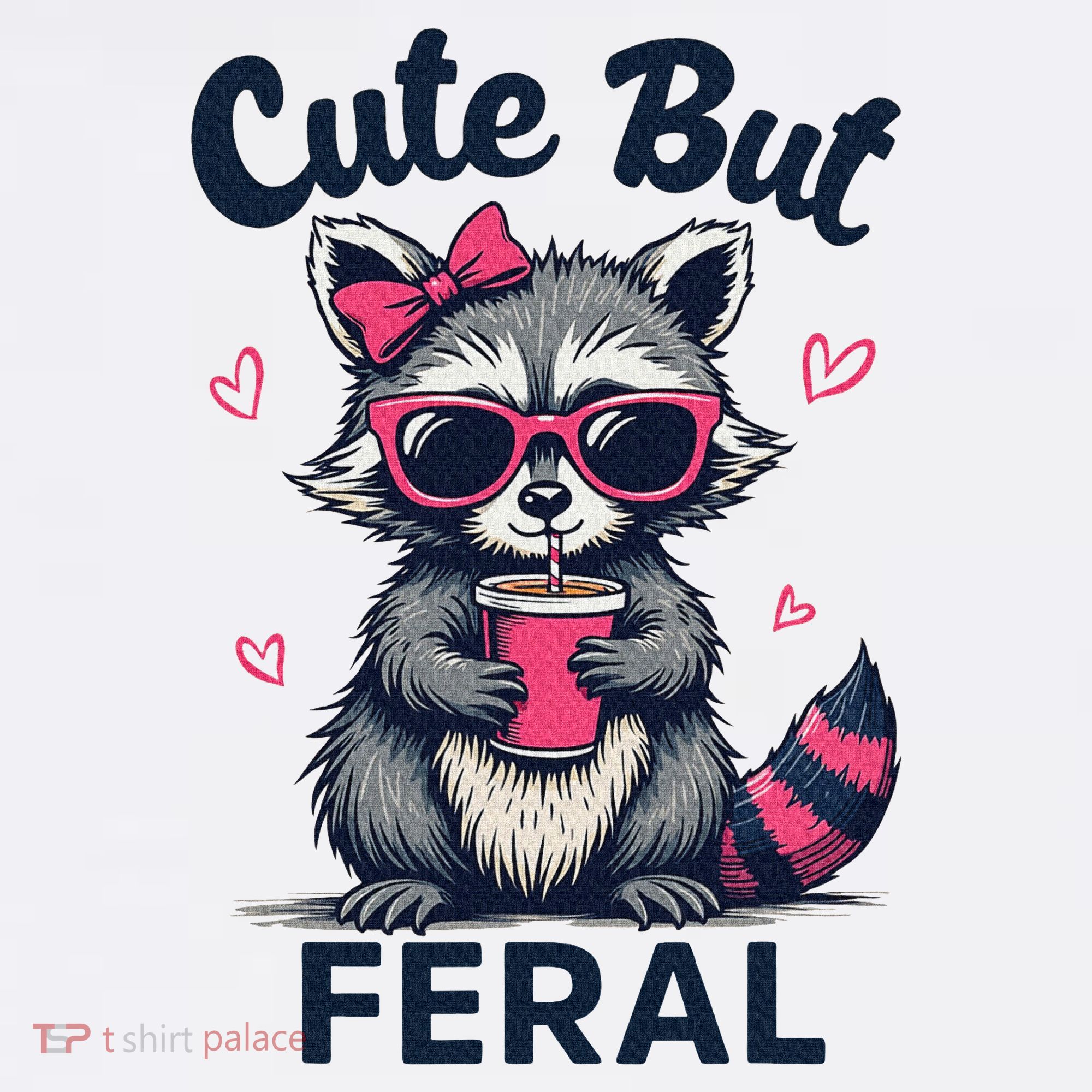 Cute But Feral Girl Summer Raccoon Funny Women T-Shirt