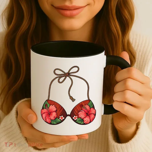 Coconut Bra Flower Boobs Funny Coconut Summer Aloha Beach Coffee Mug
