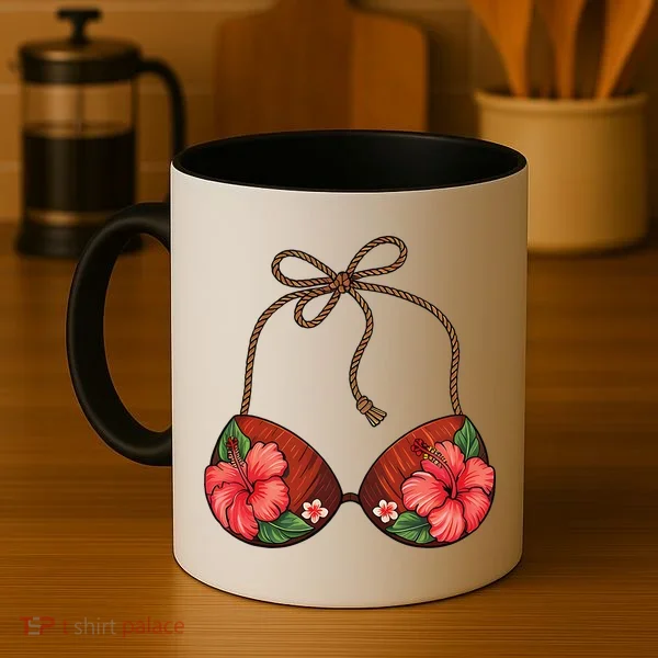 Coconut Bra Flower Boobs Funny Coconut Summer Aloha Beach Coffee Mug