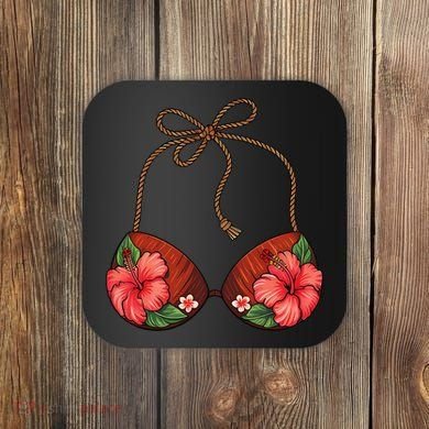 Coconut Bra Flower Boobs Funny Coconut Summer Aloha Beach Coaster