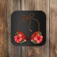 Coconut Bra Flower Boobs Funny Coconut Summer Aloha Beach Coaster thumb 0