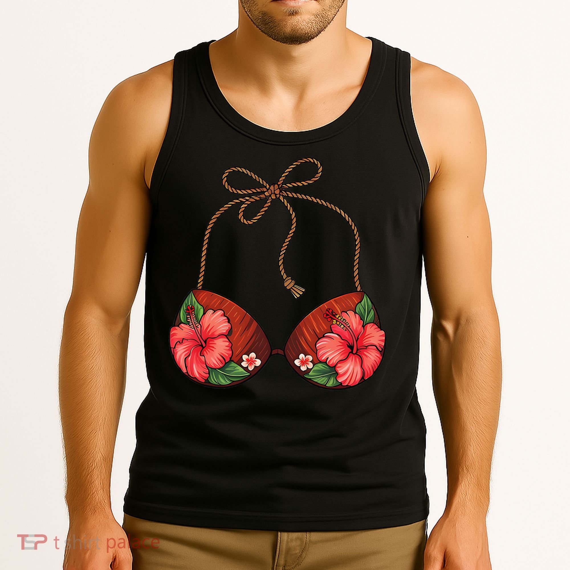 Coconut Bra Flower Boobs Funny Coconut Summer Aloha Beach Tank Top