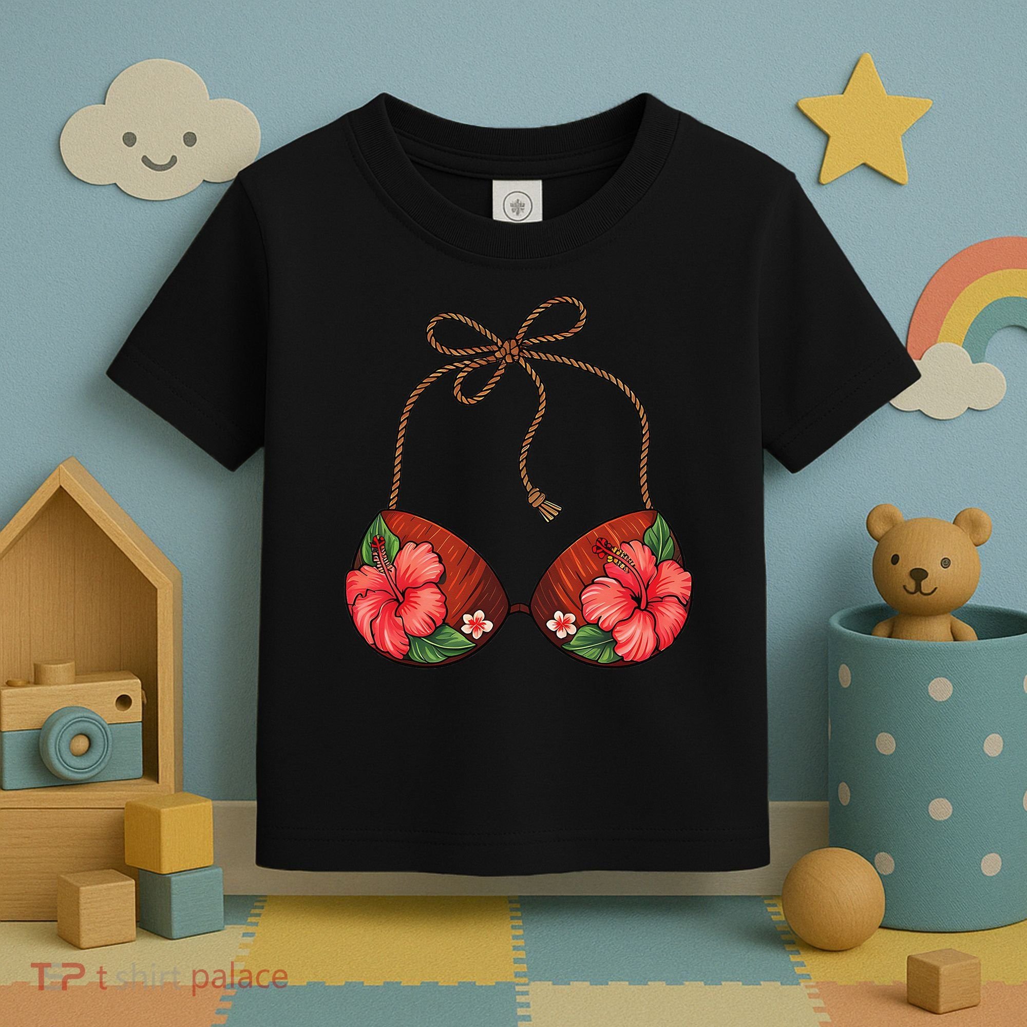 Coconut Bra Flower Boobs Funny Coconut Summer Aloha Beach Toddler T-Shirt