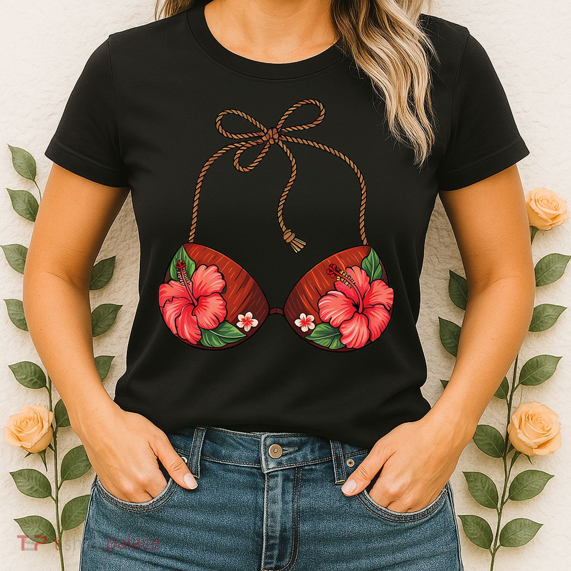 Coconut Bra Flower Boobs Funny Coconut Summer Aloha Beach Women's T-Shirt