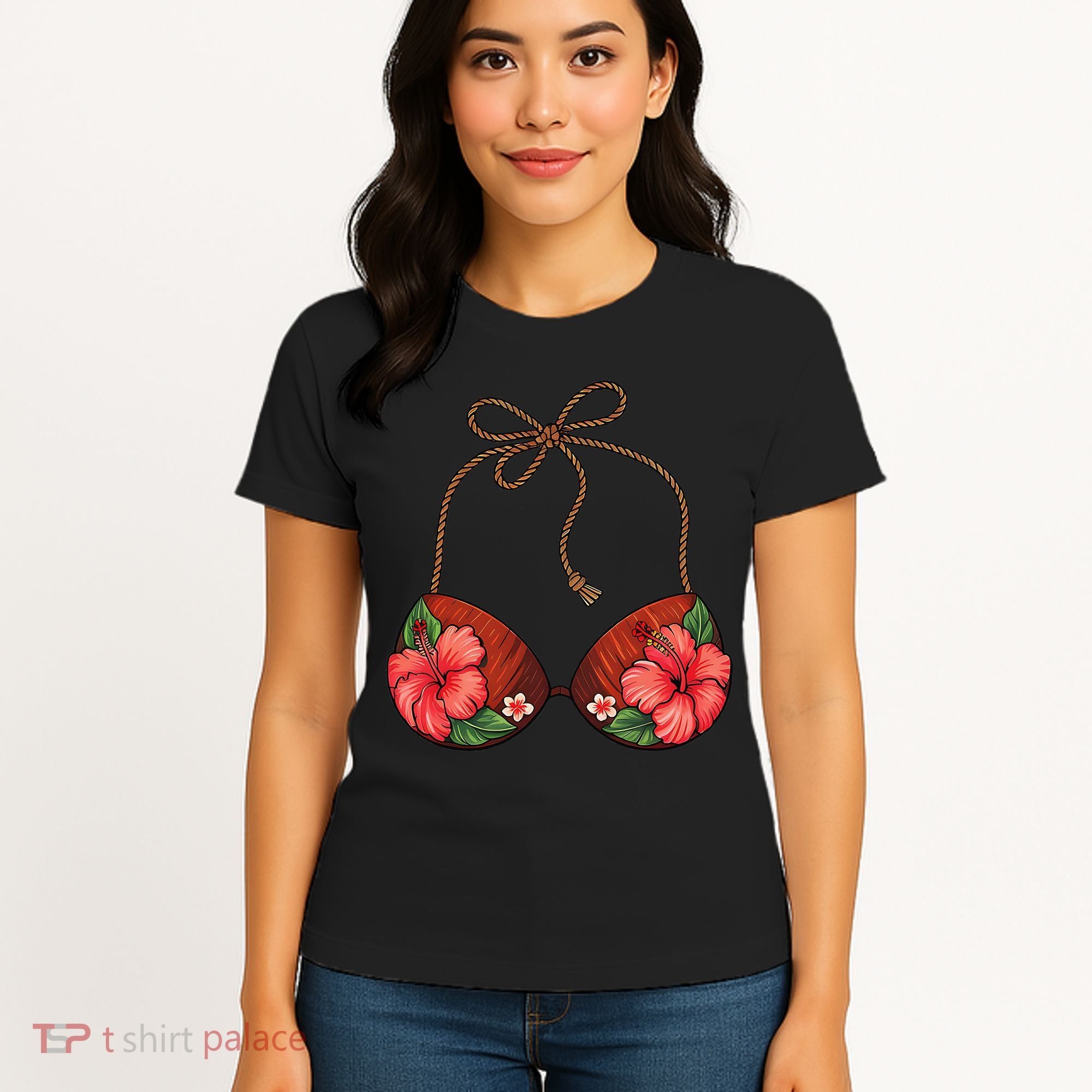 Coconut Bra Flower Boobs Funny Coconut Summer Aloha Beach Women's T-Shirt