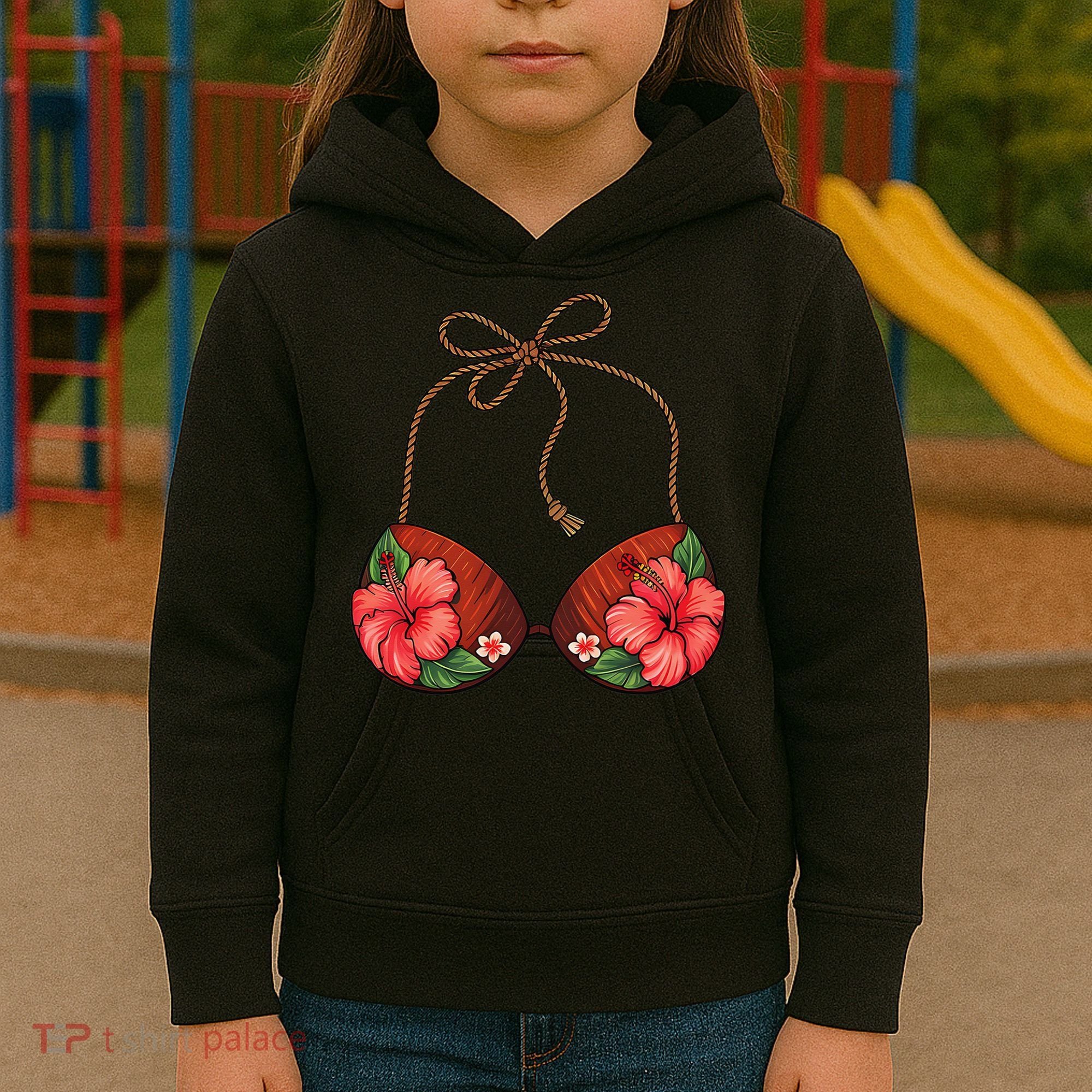 Coconut Bra Flower Boobs Funny Coconut Summer Aloha Beach Kids Hoodie