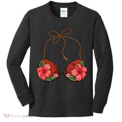 Coconut Bra Flower Boobs Funny Coconut Summer Aloha Beach Kids Long Sleeve Shirt