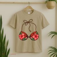 Coconut Bra Flower Boobs Funny Coconut Summer Aloha Beach T-Shirt thumb 2