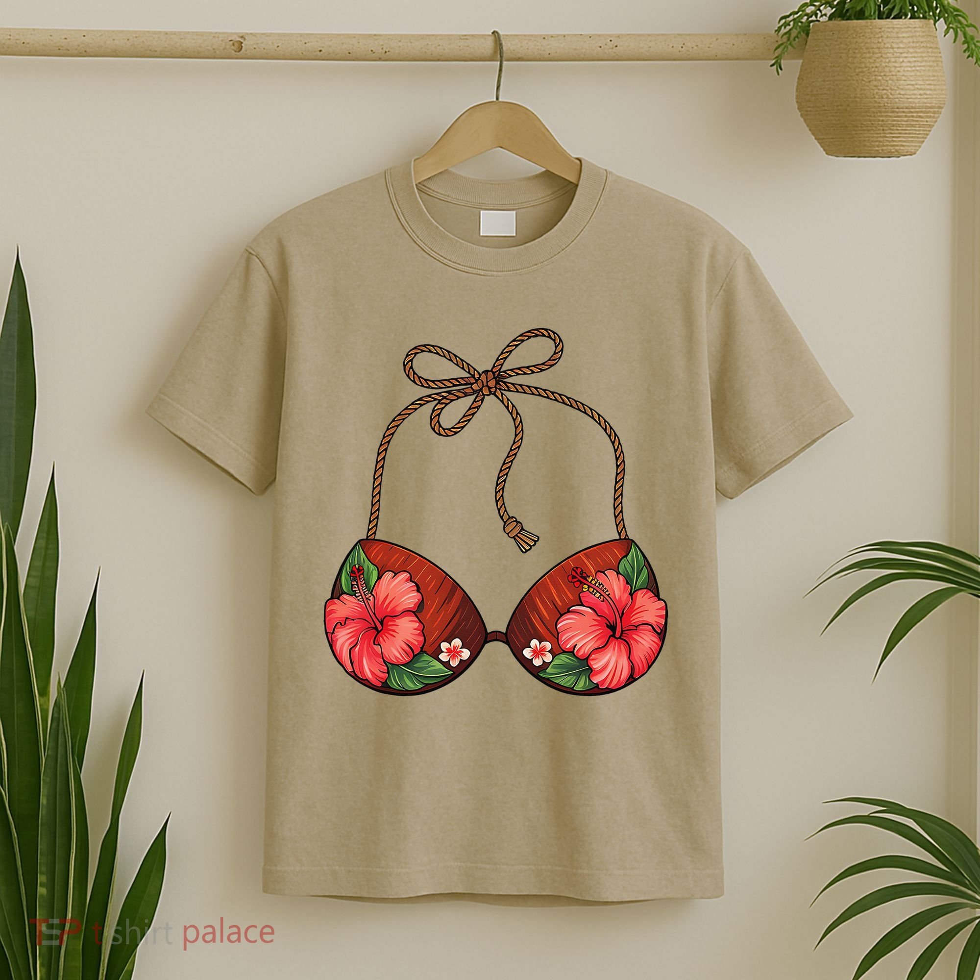 Coconut Bra Flower Boobs Funny Coconut Summer Aloha Beach T-Shirt
