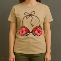 Coconut Bra Flower Boobs Funny Coconut Summer Aloha Beach T-Shirt thumb 4