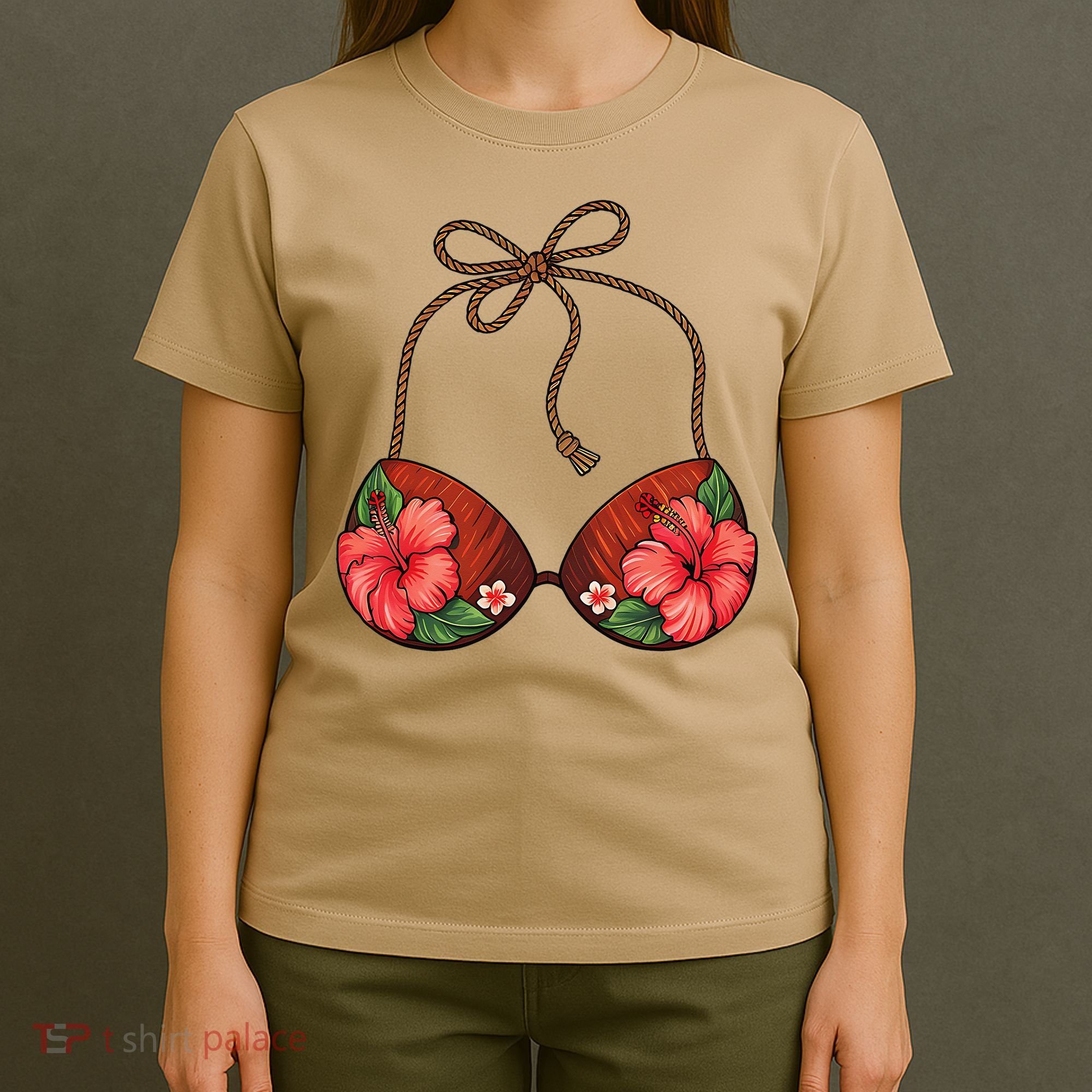 Coconut Bra Flower Boobs Funny Coconut Summer Aloha Beach T-Shirt