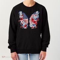 Cute Butterfly Flower Red White Blue Us Flag 4th Of July Women's Sweatshirt thumb 0
