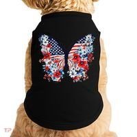 Cute Butterfly Flower Red White Blue Us Flag 4th Of July Doggie Tank thumb 0