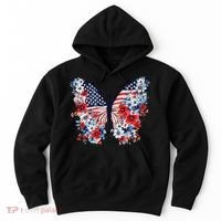 Cute Butterfly Flower Red White Blue Us Flag 4th Of July Hoodie thumb 0