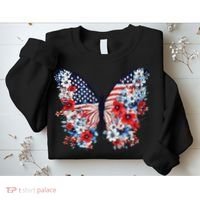 Cute Butterfly Flower Red White Blue Us Flag 4th Of July Sweatshirt thumb 2