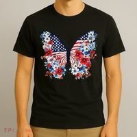 Cute Butterfly Flower Red White Blue Us Flag 4th Of July T-Shirt thumb 3