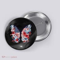 Cute Butterfly Flower Red White Blue Us Flag 4th Of July Button thumb 0