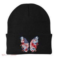 Cute Butterfly Flower Red White Blue Us Flag 4th Of July Beanie thumb 0