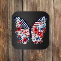Cute Butterfly Flower Red White Blue Us Flag 4th Of July Coaster thumb 0