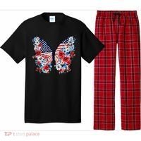 Cute Butterfly Flower Red White Blue Us Flag 4th Of July Pajama Set thumb 0