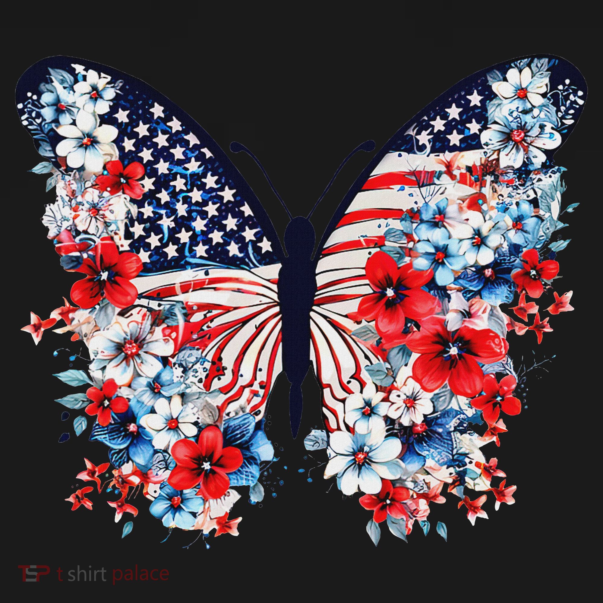 Cute Butterfly Flower Red White Blue Us Flag 4th Of July Polo