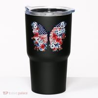 Cute Butterfly Flower Red White Blue Us Flag 4th Of July Tumbler thumb 0