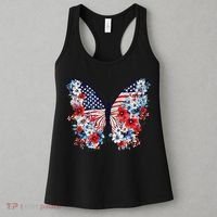 Cute Butterfly Flower Red White Blue Us Flag 4th Of July Women's Tank Top thumb 3