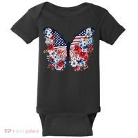 Cute Butterfly Flower Red White Blue Us Flag 4th Of July Baby Bodysuit thumb 0