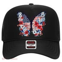 Cute Butterfly Flower Red White Blue Us Flag 4th Of July Hat thumb 0