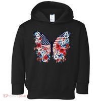 Cute Butterfly Flower Red White Blue Us Flag 4th Of July Toddler Hoodie thumb 0