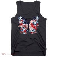 Cute Butterfly Flower Red White Blue Us Flag 4th Of July Tank Top thumb 0