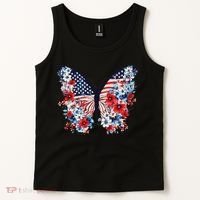 Cute Butterfly Flower Red White Blue Us Flag 4th Of July Tank Top thumb 2