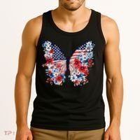 Cute Butterfly Flower Red White Blue Us Flag 4th Of July Tank Top thumb 3