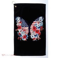 Cute Butterfly Flower Red White Blue Us Flag 4th Of July Golf Towel thumb 0