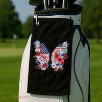Cute Butterfly Flower Red White Blue Us Flag 4th Of July Golf Towel thumb 2
