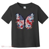 Cute Butterfly Flower Red White Blue Us Flag 4th Of July Toddler T-Shirt thumb 0