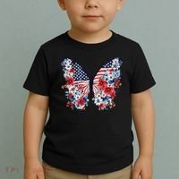 Cute Butterfly Flower Red White Blue Us Flag 4th Of July Toddler T-Shirt thumb 2