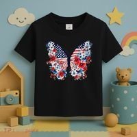 Cute Butterfly Flower Red White Blue Us Flag 4th Of July Toddler T-Shirt thumb 3