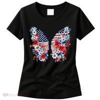 Cute Butterfly Flower Red White Blue Us Flag 4th Of July Women's T-Shirt thumb 0